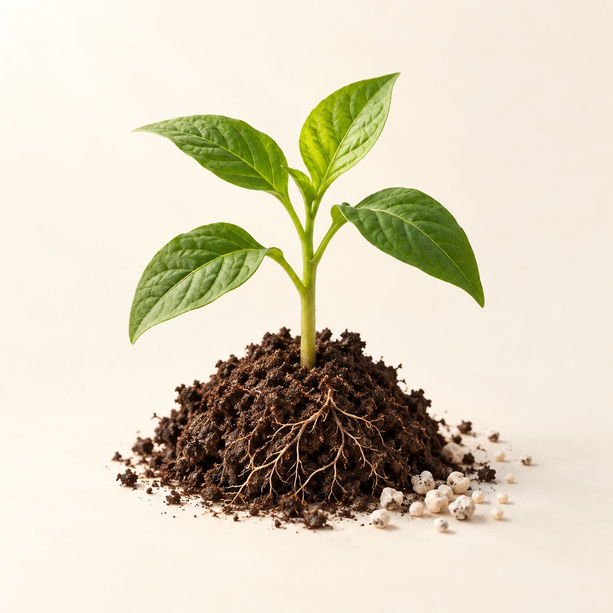 Illustrative young seedling with soil and roots